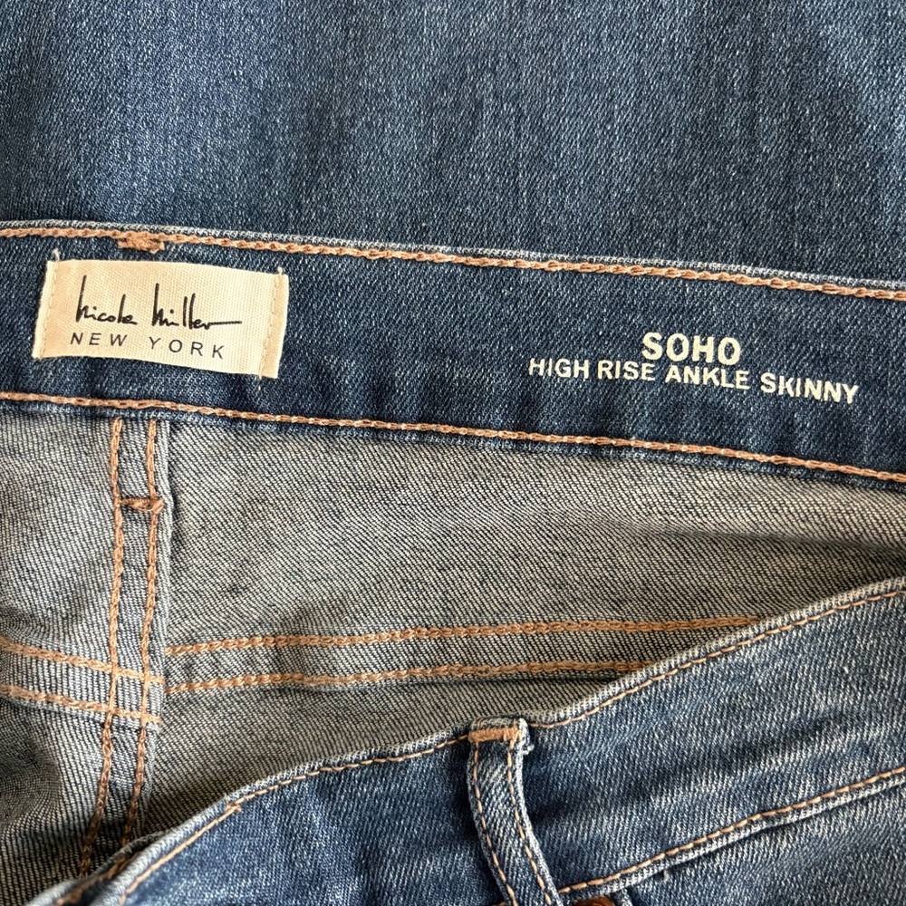 Nicole Miller Dark Blue Distressed Cropped Jeans - Picture 3 of 4